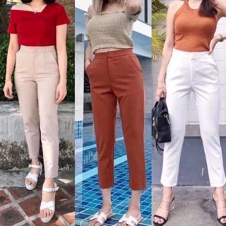 (B) พร้อมส่ง🔥กางเกงทรงโรเชฟ 7-8ส่วน ผ้าฮานาโกะใส่ทำงานได้