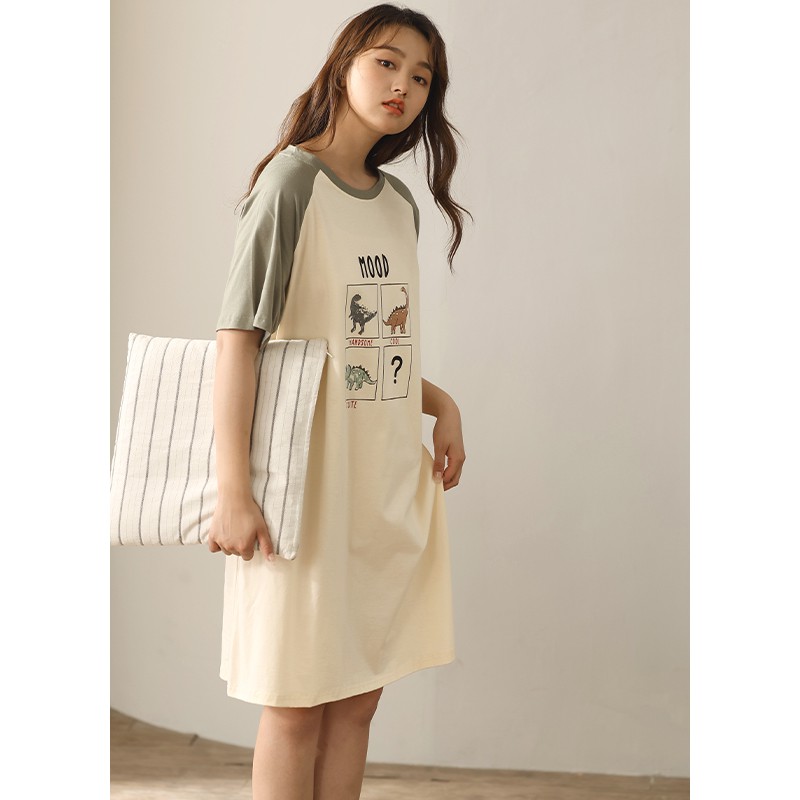 ชุดนอนผู้หญิง นิ่ม เซ็กซี่ชุดราตรีฤดูร้อนผ้าฝ้ายแท้ส่วนบางแขนสั้น ...