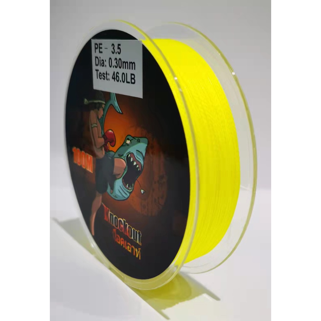 1-2วัน(รวดเร็วทันใจ) Knock out ของดี ต้องลอง สายPE น็อคเอาท์ ถัก 4 สีเหลือง เหนียว ทน ยาว 100 เมตร 【
