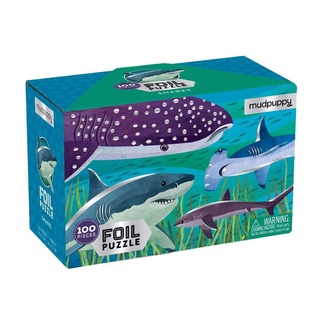 Sharks Foil puzzle รูปฉลามสุดเท่ๆ  ชิ้นส่วนประดับฟอยล์ สีเงิน ทั่วทั้งภาพ สวยไม่เหมือนใคร