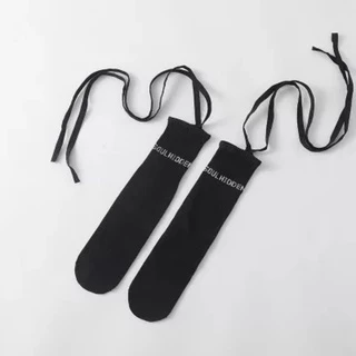 พร้อมส่ง ถุงเท้า เด็ก-ผู้ใหญ่ แบบยาว มีสายไขว้ ผูกข้อขา สีพื้น