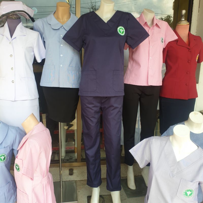 ชุดสคับปักตรากระทรวงเสื้อ+กางเกง รับปักชื่อ