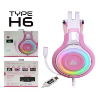 EGA Type H6 Pink Edition Gaming Headset 7.1 Virtual Surround หูฟังเกมมิ่ง สีชมพู สวยสวย