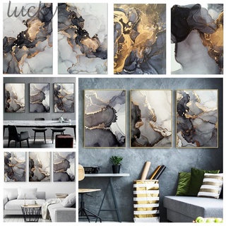 LUCKY~1Pc Print Painting Gold Marble Canvas Poster Modern Abstract Wall Art Room Decor#Ready Stock