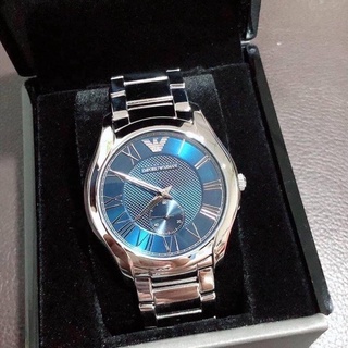 New Emporio Armani Men Three Hand Stainless Steel Watch  ตัวเรือนสีเงิน หน้าน้ำเงินสายแสตนเลา