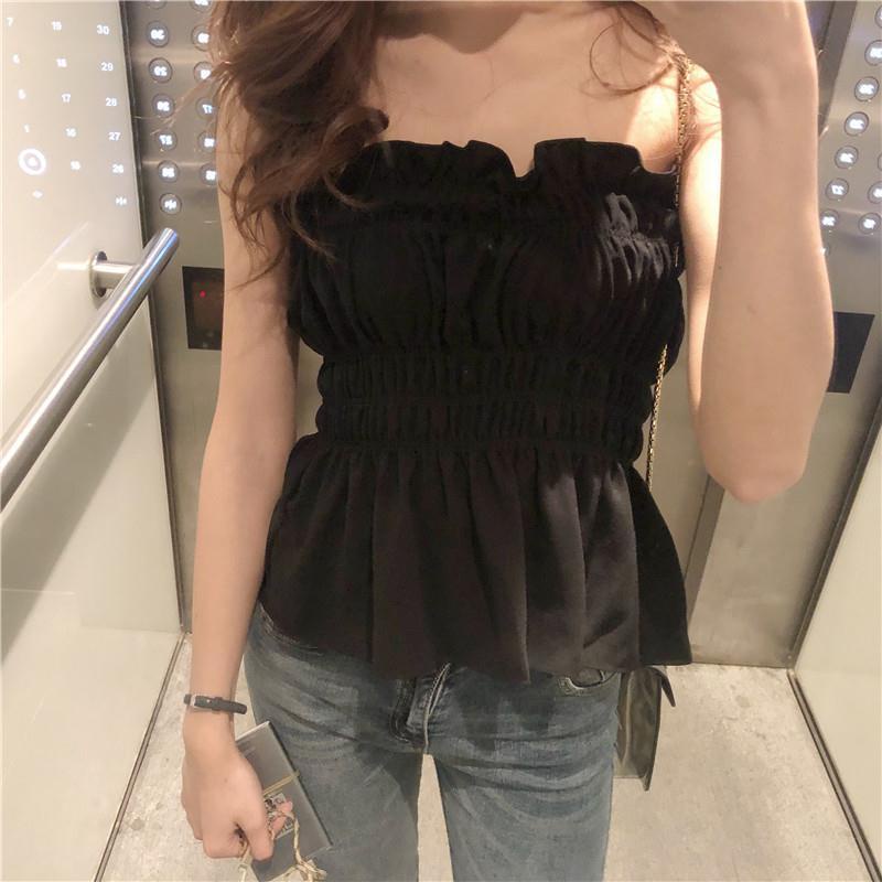 เสื้อแฟชั่นด้านบนท่อยืดสีทึบย้อนยุคของผู้หญิง