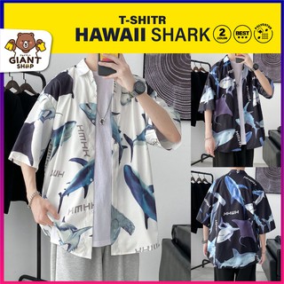 GIANTSHOP เสื้อฮาวาย เสื้อเชิ้ต hawaii ฉลาม แขนสั้น 2 สี Unisex (AH)