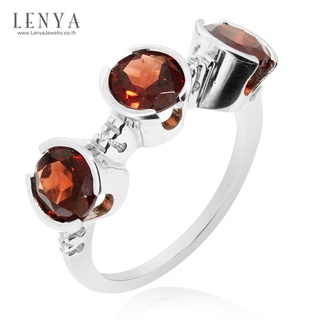 Lenya Jewelry แหวนพลอยโกเมน(Garnet) ดีไซน์แปลกไม่เหมือนใคร บนตัวเรือนเงินแท้ชุบทองคำขาว