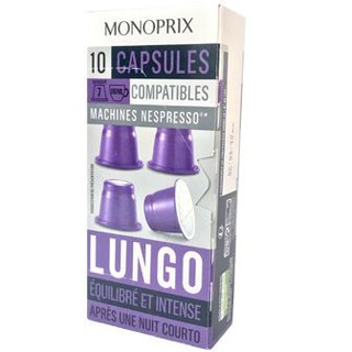 Monoprix Espresso Lungo 10caps 50g.  โมโนพริกซ์เอสเปรสโซลุงโก 10 แคปซูล 50 กรัม