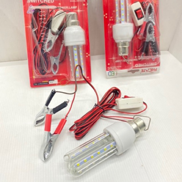 หลอดไฟคีบแบต 12v พร้อมสาย 3 เมตร ปากคีบแบตเตอรี่หลอดไฟ LED 12 โวลท์ DC