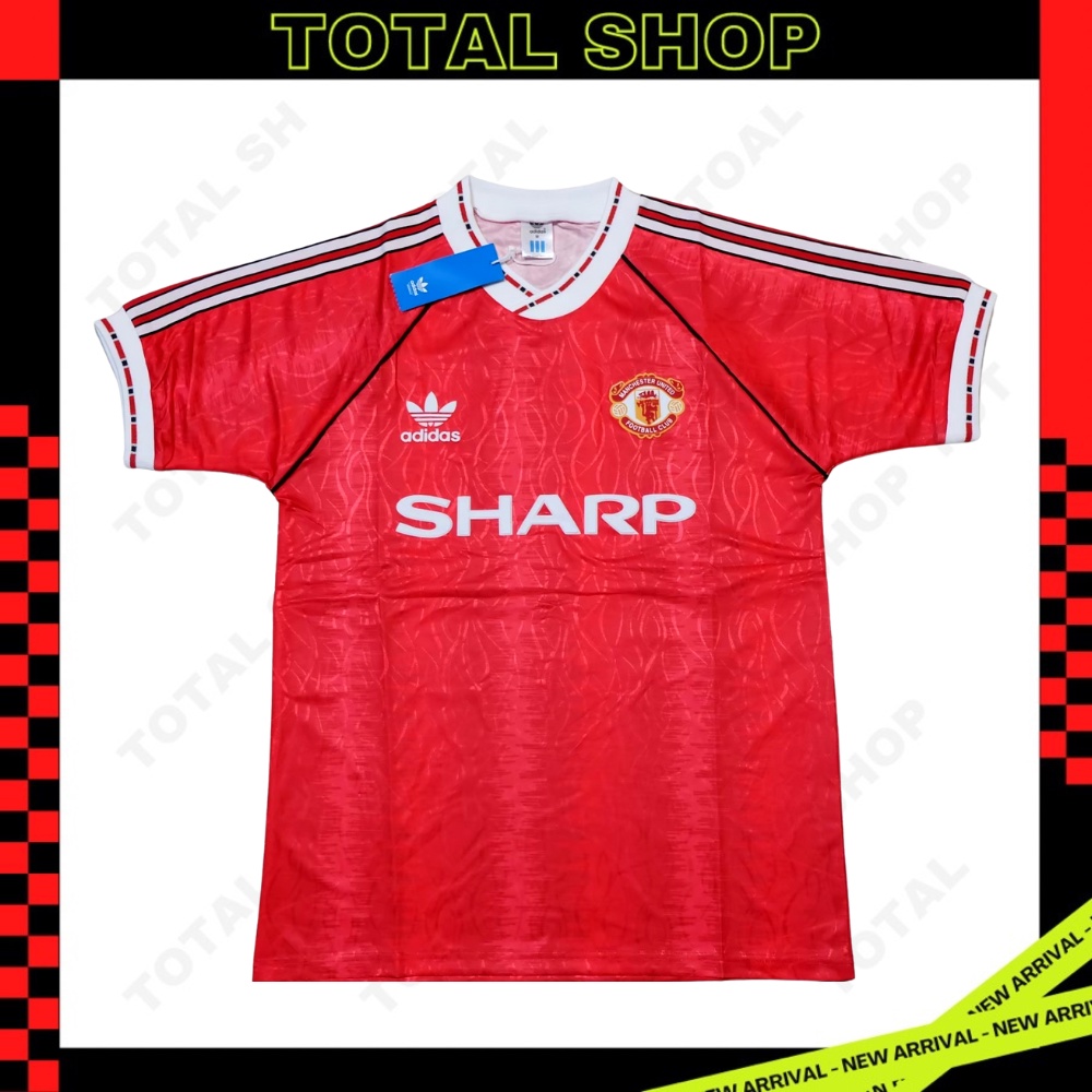 Manchester United 1990/92 เสื้อบอลย้อนยุค เสื้อแมนยูย้อนยุค Sharp เสื้อแมนยูลายไฟ