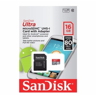 เมมโมรี่การ์ด 16 GB 80 MB/s Sandisk x 1 อัน