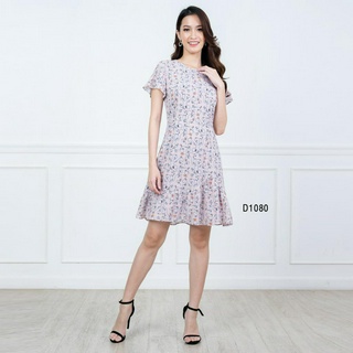 AMILA Dress AM-D1080 โดบี้ปริ้นท์ แขนสั้น IGPU22-12