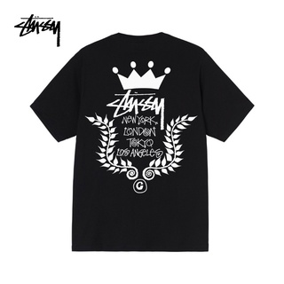 STUSSY เสื้อยืดแขนสั้น พิมพ์ลายกราฟฟิคมงกุฎ แฟชั่นสําหรับชาย และหญิง