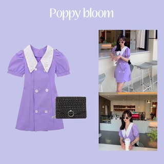 Saystylist | Poppy bloom  มินิเดรสคอปกลูกไม้  สีม่วงพาสเทล. 5152#