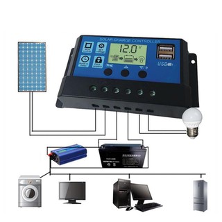 โซล่าชาร์จคอนโทรลเลอร์ solar charger controller รุ่นฮิต 12V/24V PWM มีช่อง usb 2 ช่อง 30A