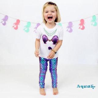 ✿ℛKid Baby Girl Mermaid Leggings Stretchy Pants Pencil Trouser