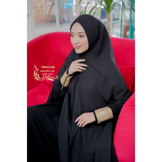 Hermosa gamis syari jetblack gold bottom Wide 4m เรียบหรู