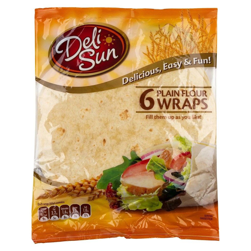 DELI SUN 10 Plain Flour Wraps Whole Wheat Size 250g.