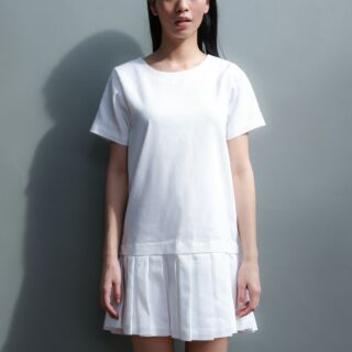 OLIVIA Pleated Dress ( ยีนส์ WHITE )