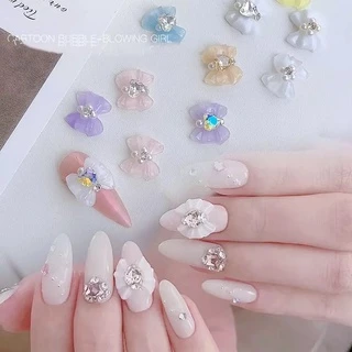 [10ชิ้น] โบหัวใจเพชร โบแต่งเล็บ โบน่ารัก DIY Charms Crystal Bow Knot Nail Art Rhinestones Heart Diamond