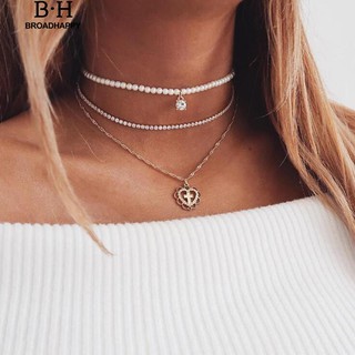 👍broadhappy🔥กลวงหัวใจรักข้าม F Aux เพิร์ล R Hinestone ผู้หญิงหลายเค้นคอสร้อยคอ  choker