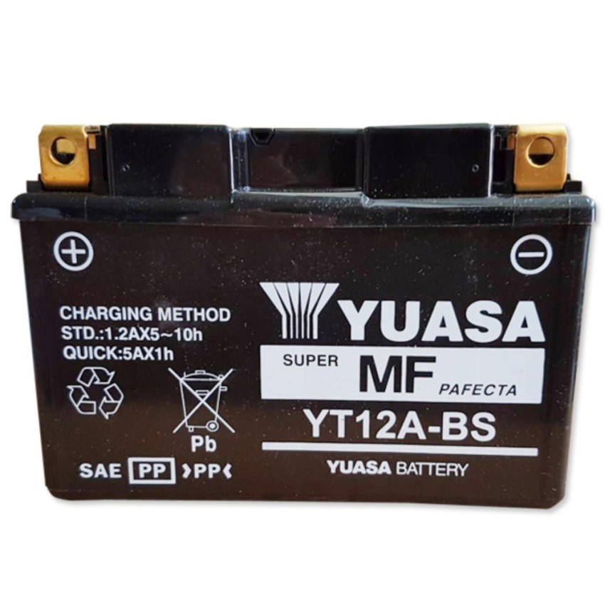 YUASA แบตเตอรี่แห้ง (แยกน้ำ) รหัส YT12A-BS สำหรับ ER6N(ปี2012), NINJA-650 (2012-ปัจจุบัน) (นำเข้าจาก