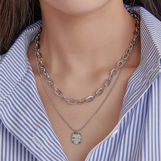 Geometric Silver Charm Layered Necklace สร้อยคอเงินเลเยอร์