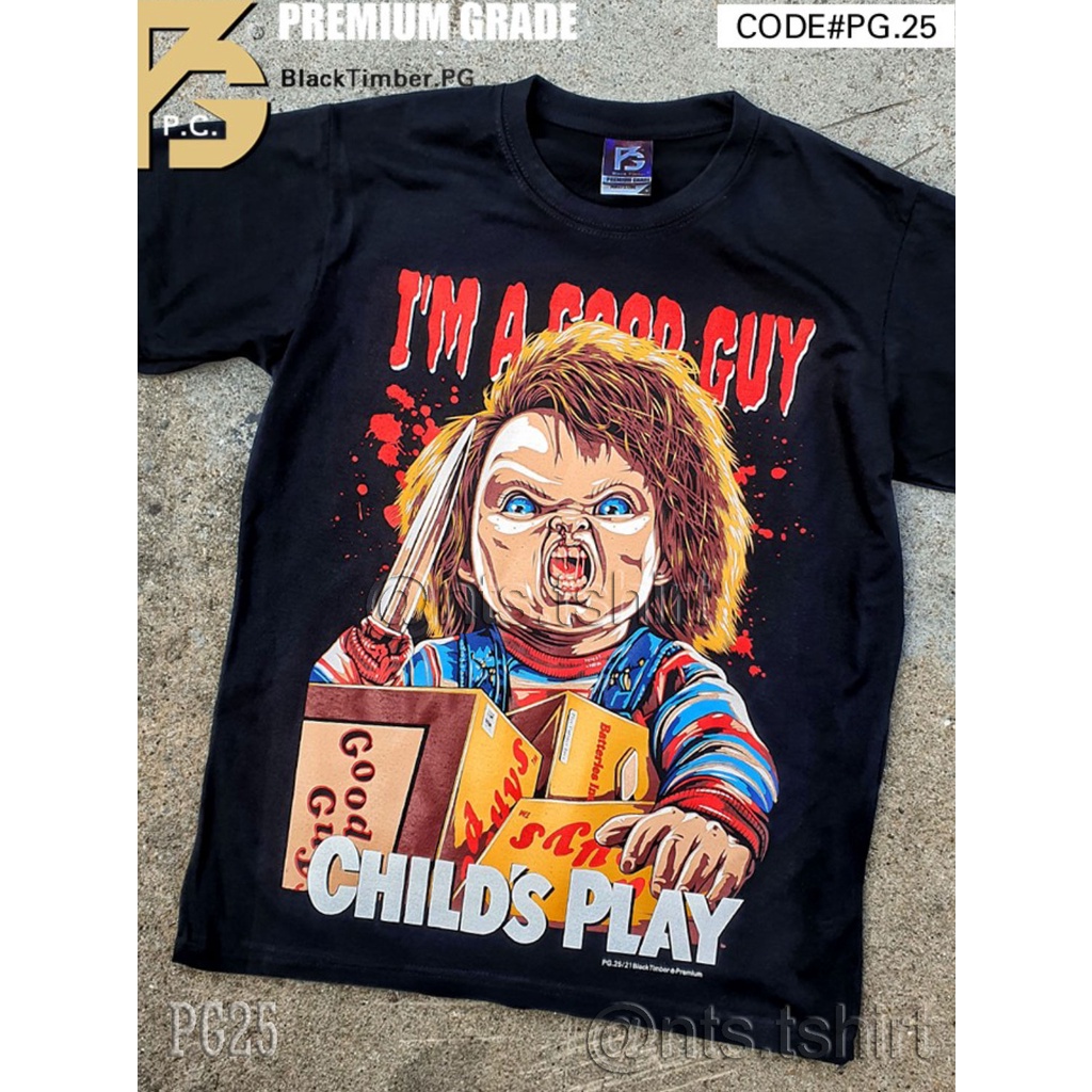 PG 25 CHUCKY Child's Play T-shirt เสื้อยืด ลายหนังภาพยนต์เก่า หนังเก่า สีดำ สกรีนแน่น ผ้านุ่ม cotton100% S M L XL XXL
