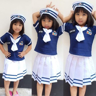 ชุดกะลาสีทหารเรือเด็กหญิงสุดน่ารัก พร้อมหมวก ปัก Little Naval Cadet