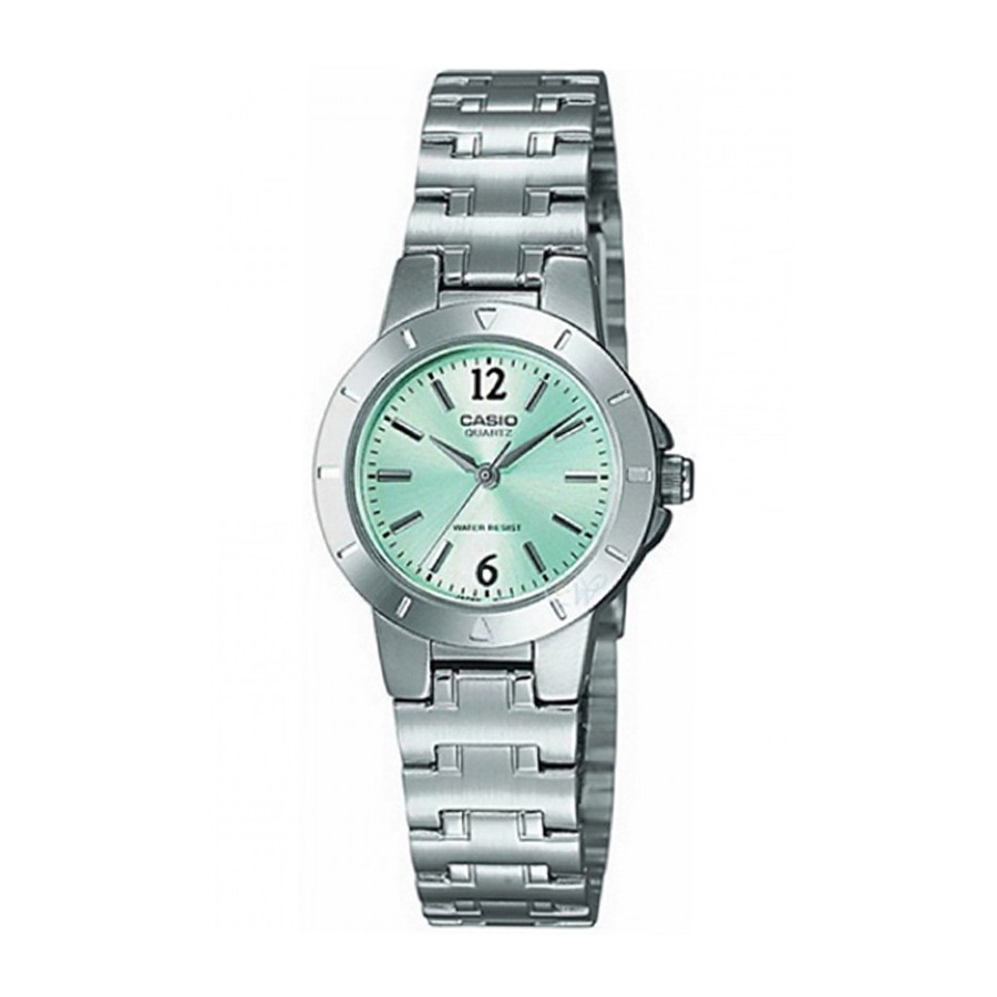 Casio Standard นาฬิกาข้อมือผู้หญิง สายสแตนเลส รุ่น LTP-1177,LTP-1177A,LTP-1177A-3A - สีเงิน - เขียวอ่อน