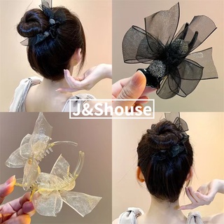 Kf449 กิ๊บติดผมหางม้า ผ้าชีฟอง ประดับลูกปัด สีสดใส สไตล์เกาหลี
