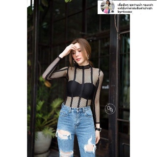 G72-1101บอดี้สูทตาข่าย งานป้ายGTB Freesize 32-38 ตาข่ายสีดำ