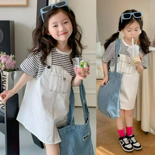 KINGOGO Terbaru Dress Nyatu Anak Perempuan Dress Garis-Garis Anak Perempaun Dress Manis Gaun Anak Perempuan Rok Anak Perempuan