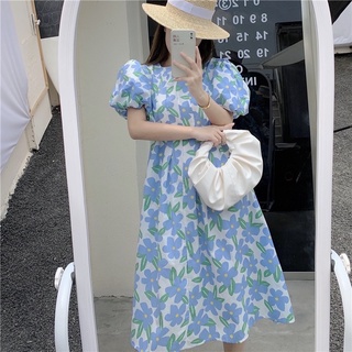 🌸เดรสยาวลายดอกแขนพัฟ Balloon  Flowers Dress 🌸(พร้อมส่ง)