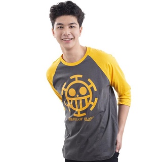 Dextreme T-shirt Dop-986  Onepiece ลาย Law สีเทาแขนเหลือง