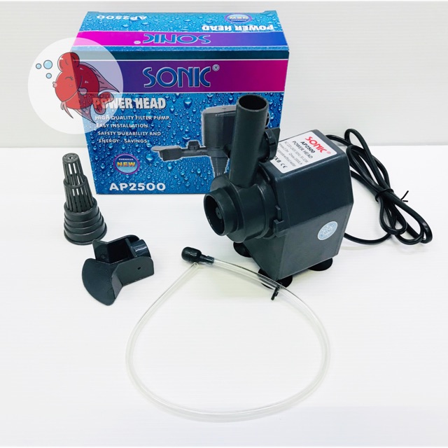 ปั๊มน้ำ ปั๊มตู้ปลา ปั๊มบ่อปลา โซนิค Sonic AP2500 แรงดัน 2,000ลิตร:ชม ระยะทาง 2ม กำลังไฟ30-32วัตต์ ตู้ปลา บ่อปลา ระบบกรอง