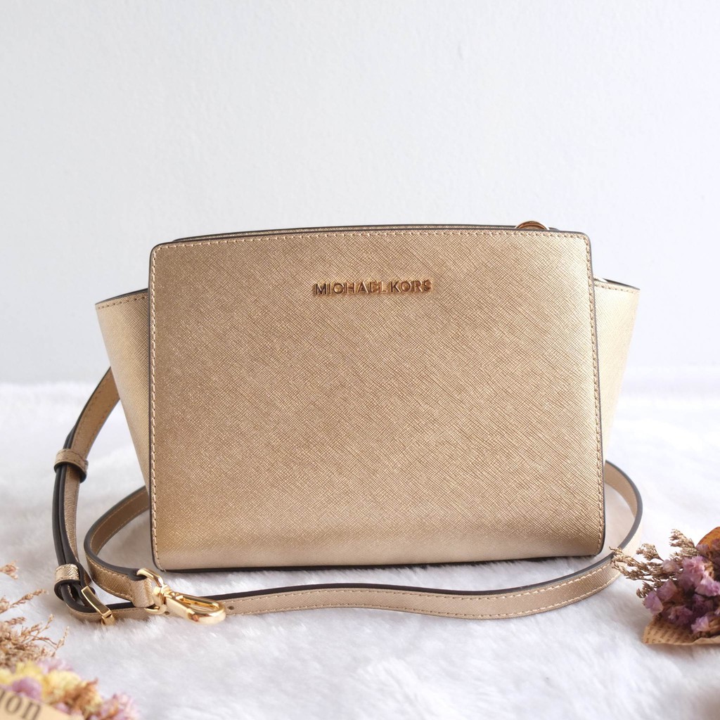 michael kors selma medium metallic leather crossbody