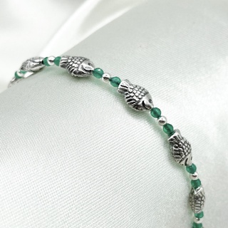 สร้อยข้อมือร้อยโมราร้อยสลับชาร์มปลา สร้อยข้อมือหินนำโชค : DSP 925 Sterling Silver Bracelet [CFS0010]