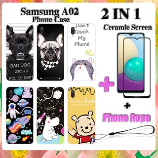 2 IN 1 เคสโทรศัพท์ Samsung A02 พร้อมกระจกนิรภัยกันรอยหน้าจอ เซรามิค ฟิล์มโค้ง ฟิล์มนิรภัย การ์ตูน