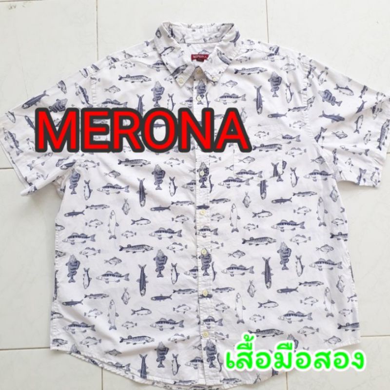 เสื้อเชิ้ตแขนยาวมือสอง ลายปลา MERONA !!