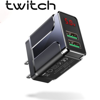 Twitch 5V 2.4A LED จอแสดงผลดิจิตอลคู่ ชาร์จ USB 2 พอร์ต ที่ชาร์จโทรศัพท์ติดผนัง EU / US / UK สีดํา / สีขาว