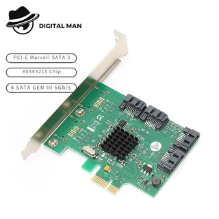 PCI-E Marvell SATA 3 Expansion Card 88SE9215 Chip Hard Disk Expansion Card with 4 SATA GEN III 6Gb/s Channel Host Controllers #Digital Man