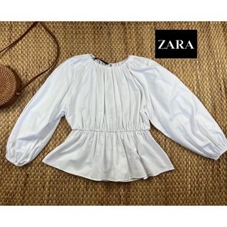 ZARA x Cotton สีขาว แขนพองมาก คอลใหม่ น่ารัก • อก 40 ยาว 23