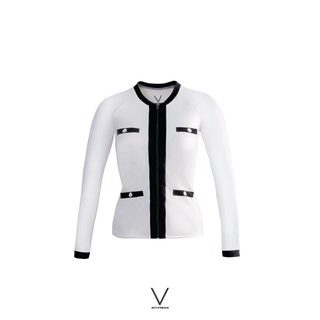 V ACTIVEWEAR SS2022/1 UV JACKET WHITE TRIM BLACK เสื้อแขนยาวซิบหน้า มีฟองน้ำในตัวผ้าหนา กัน UV UPF 50+