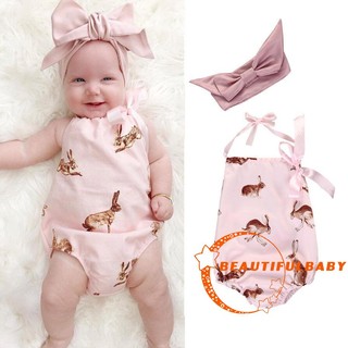 BUE-ทารกแรกเกิดทารกแรกเกิดเสื้อผ้าเด็กทารก Pink Rabbit Romper Bodysuit Outfits Headband 0-18 เดือน