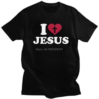 เสื้อยืดผ้าฝ้าย เสื้อยืดแขนสั้น พิมพ์ลาย I Love Jesus God Cross Religion สําหรับผู้ชาย