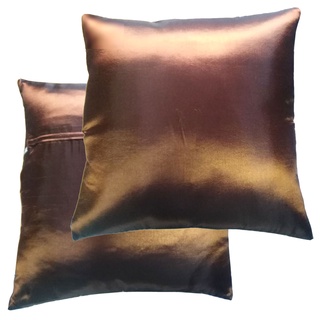 A23-Thai Silk Pillow Covers ปลอกหมอนอิง ไหมไทย 16×16 นิ้ว 1 คู่ สีทองแดงพื้น