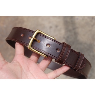 เข็มขัดหนังแท้ เดินตะเข็บคู่ หัวทองเหลือง Belts