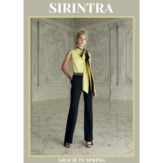 SIRINTRA Gracie In Spring - Bluebell Pants กางเกงขายาว ผ้ายืด สีดำ ทรงขาม้า ดีเทลผ้าตกแต่งตรงขอบ